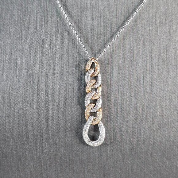 Women's Vintage Estate 14K White & Rose Gold Diamond Link Necklace 7.5g E7723